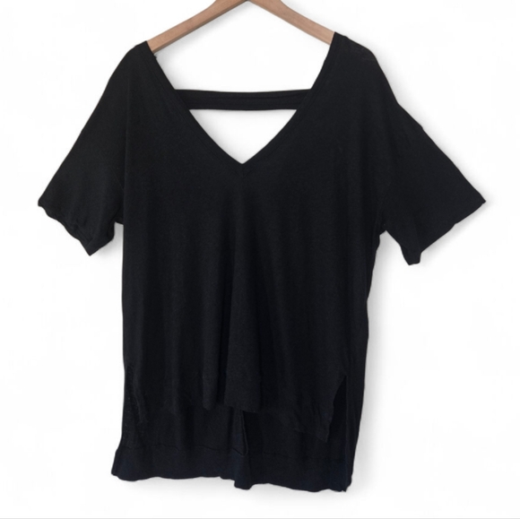 Anna Grace Linen Open Back Top Size Medium Black Oversized Loose Fit - Picture 1 of 6